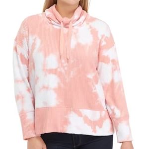 Wonderly Pinkish Tie-Dye Soft Ribbed Knit Oversized Cowl Neck Sweater L XL XXL